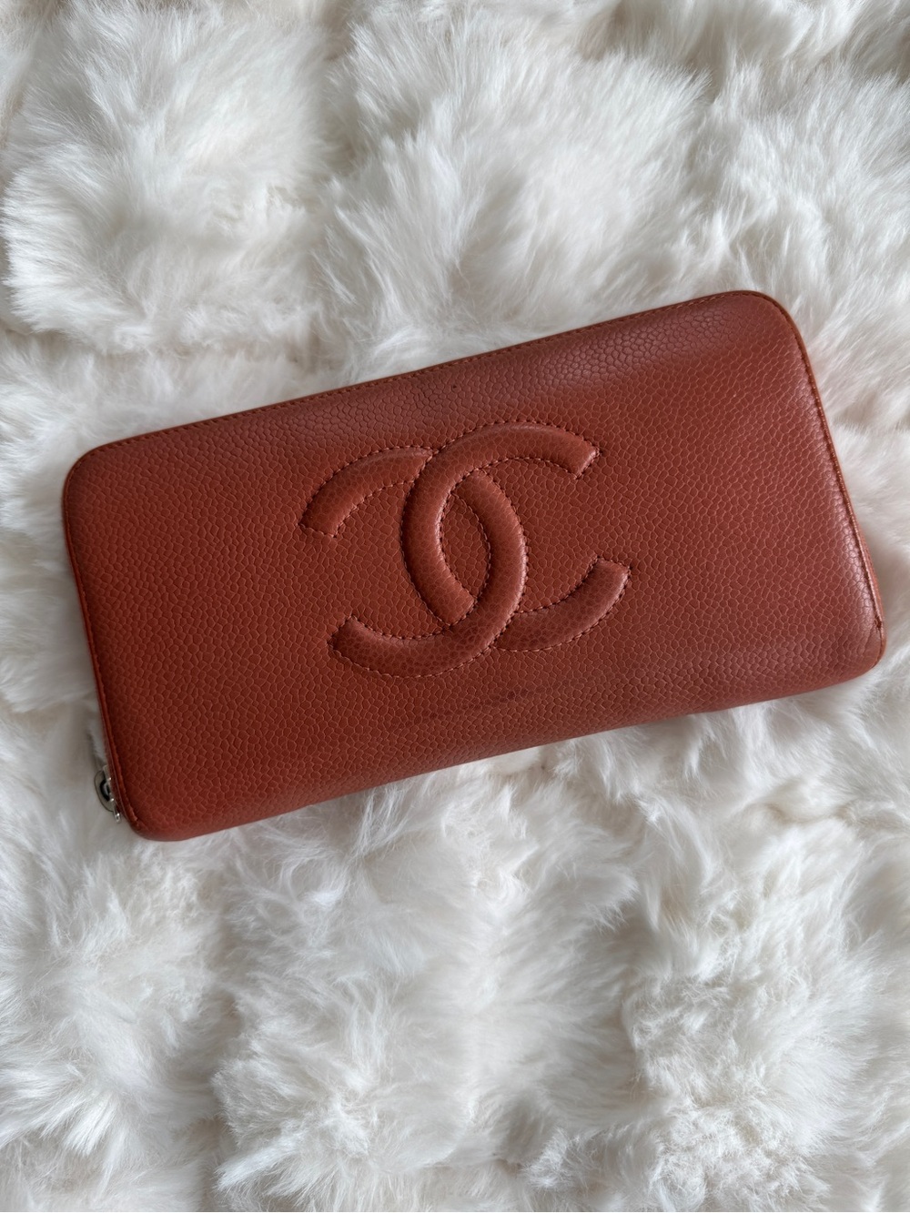 Authentic CHANEL Terracotta Caviar Leather Zip Wallet